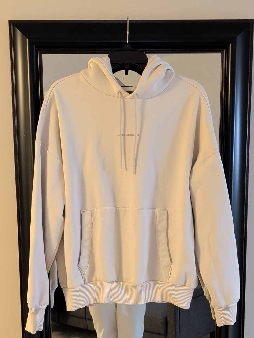 Abercrombie & Fitch Men's Over Sized Cream Drawstring Hoodie